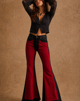 GJG Denim Velvet Riot Bell Bottom Jeans — Black & Lipstick Red