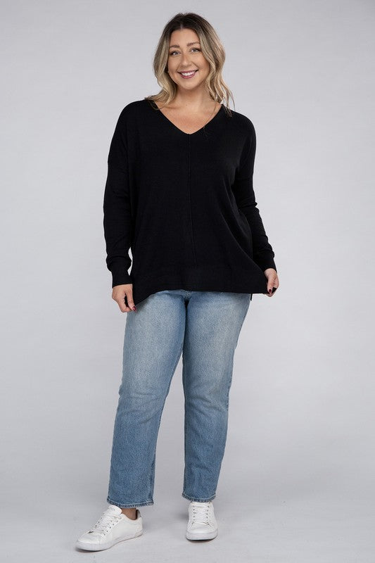 ZENANA Plus Garment Dyed Front Seam Sweater