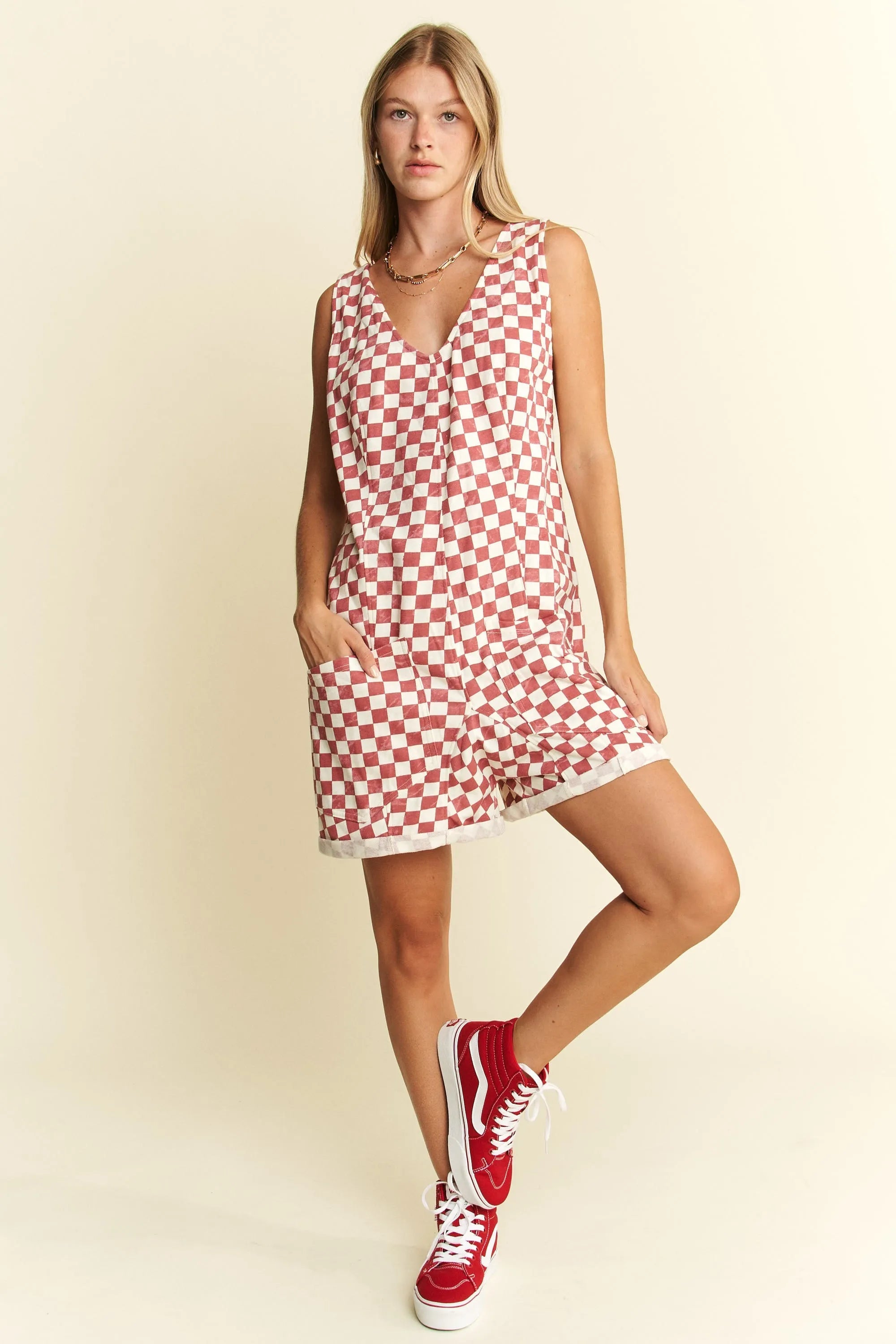PLUS Jade By Jane Plus Size Plaid Print Shorts Romper