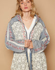 POL Embroidered Lace Patch Zip Up Hooded Jacket