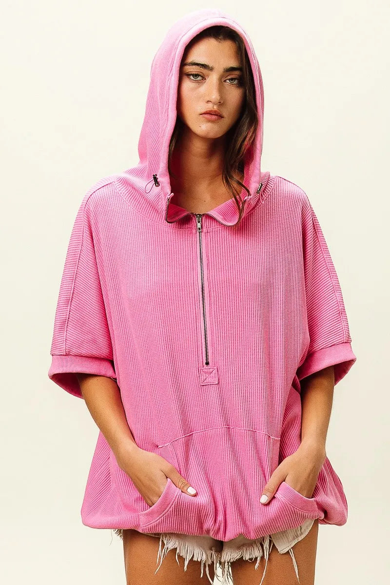 BiBi Vintage Washed Waffle Thermal Hoodie