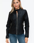 Snobbish PU Leather Biker Jacket with Side Zip Pockets