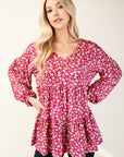 Celeste Full Size Floral V-Neck Balloon Sleeve Blouse