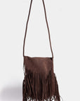 Fame Faux Suede Fringe Rectangle Crossbody Bag