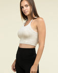 Zenana Washed Ribbed Seamless Cropped Cami Top