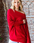 First Love Full Size Asymmetrical Hem Dolman Sleeve Sweater