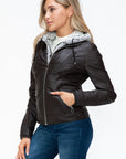 YMI Faux Layered Double-Zipper Jacket with Fuzzy Hood