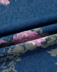 Floral Denim Pleated Tie Waist Wide Leg Jeans