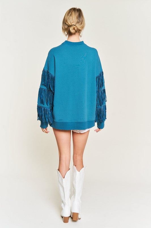 Jade By Jane Silver Studded Fringe Sleeve Top