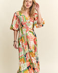 ADORA Floral V-Neck Puff Sleeve Midi Dress