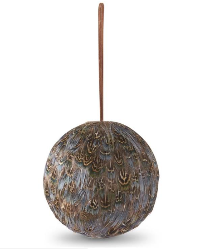4&quot; Brown &amp; Tan &amp; Blue Feather Ornament Ball