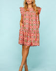 Haptics Full Size Ruffled Printed Dress with Side Pockets