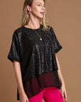 Umgee Sequin Half Sleeve Layered Blouse