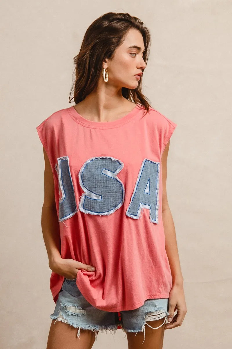 BiBi Washed Jersey With Usa Patched Raw Cut Edge Detail