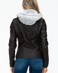 YMI Faux Layered Double-Zipper Jacket with Fuzzy Hood