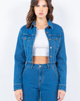 American Bazi Laced Back Cropped Denim Jacket