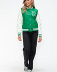 Love Me Now PU Leather Contrast Snap Down Bomber Jacket