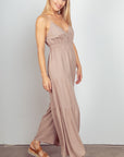 VERY J Sleeveless Ruched Wide Leg Jumpsuit