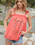 Davi & Dani Embroidered Sleeveless Ruffle Tank Top