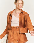 Jade By Jane Faux Suede Studded Fringe Jacket PLUS