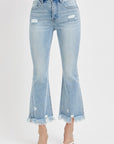 RISEN Full Size Raw Hem Distressed Cropped Flare Jeans Plus Size