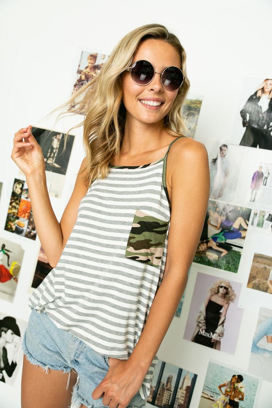 e Luna Plus Stripe Camo Mix Camisole