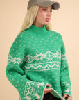 VERY J Christmas Element Mock Neck Long Sleeve Sweater