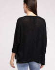 Zenana 3/4 Sleeve V-Neck Hi-Low Hem Jacquard Sweater