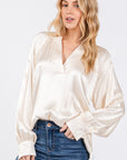 SAGE + FIG Notched Long Sleeve Blouse