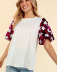 Haptics Star Sequin Bubble Short Sleeve Top