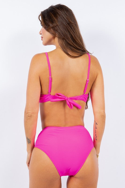 Two Piece Rouched Top and Bottom High Waisted Bikini