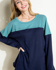 e Luna Solid Waffle Colorblock Casual Top