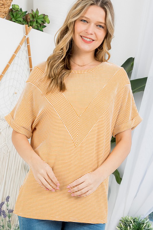 e Luna PLUS Two Tone Rib Striped Basic Top