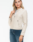 Snobbish PU Leather Zip Up Jacket with Pockets