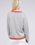 Contrast Trimmed Striped Pullover Knit