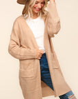 Haptics Stripe Textured Open Front Cardigan with Pockets