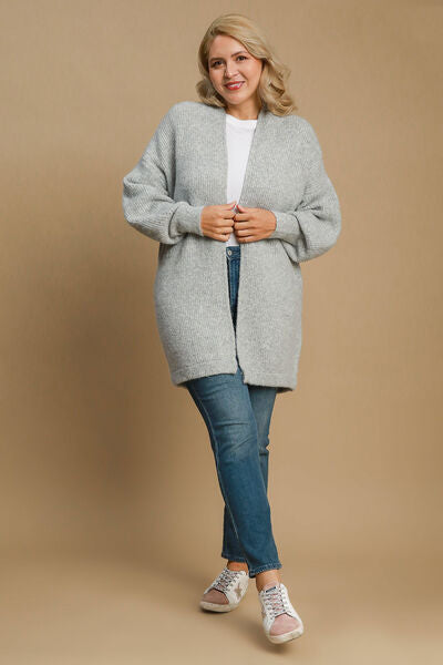 Umgee Full Size Wool Blend Open Front Lantern Sleeve Cardigan Plus Size