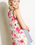 e Luna Striped Floral Mix Tank