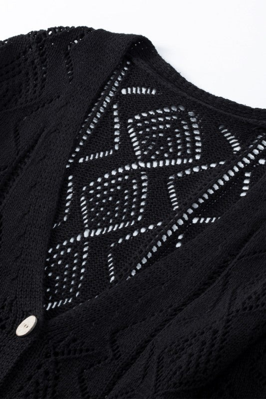 Solid Openwork Knit Button-Up Cardigan