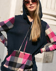 e Luna Plaid Mixed Hoodie Sweatshirt