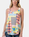 Zenana Printed Round Neck Curved Hem Tank