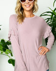 e Luna Pin Striped Ruffled Long Sleeve Top