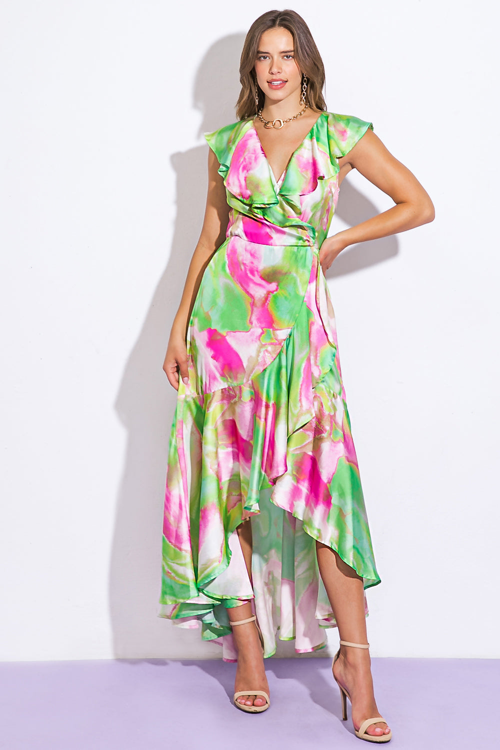 Flying Tomato La Bebe Woven Satin Maxi Dress