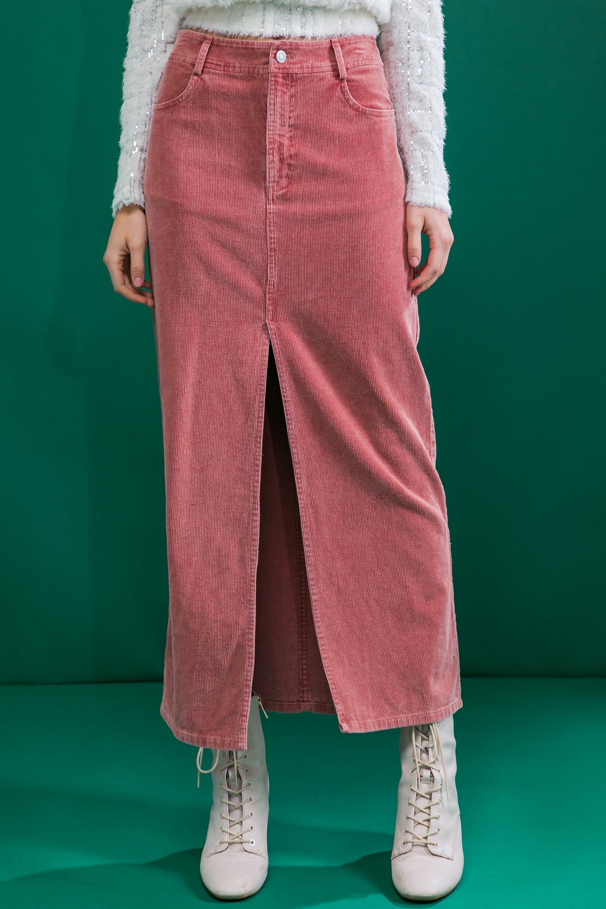 Flying Tomato Perfect Pick Corduroy Midi Skirt