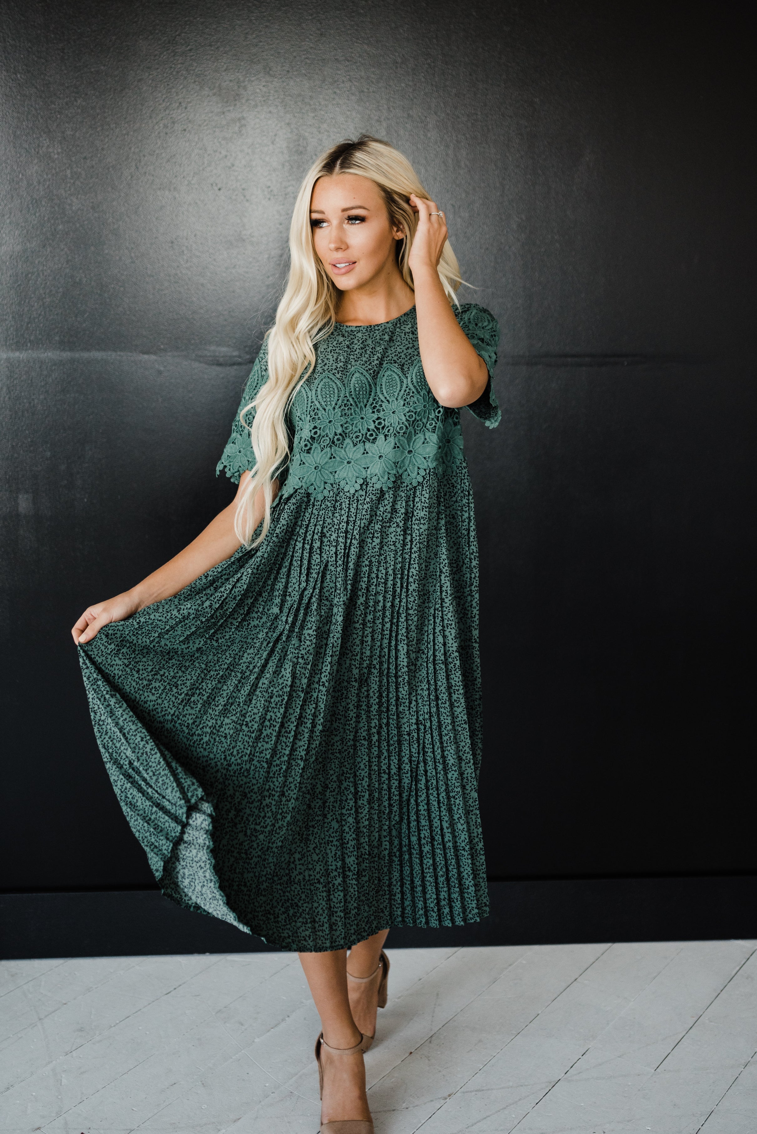 Milly Dress in Hunter Green