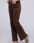 ZENANA Acid Washed Frayed Cutoff Hem Straight Wide Pants