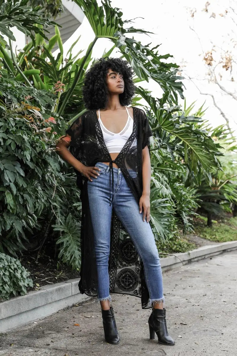 Mandala Lace Longline Duster Kimono