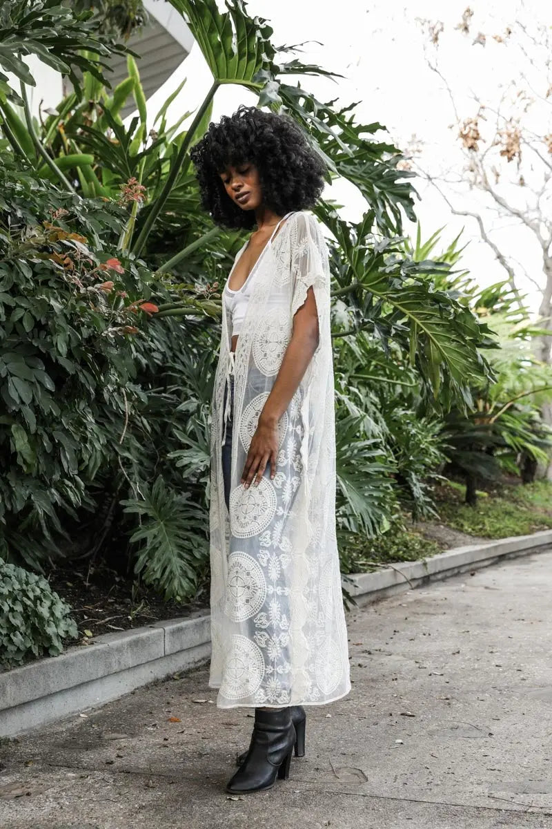 Mandala Lace Longline Duster Kimono