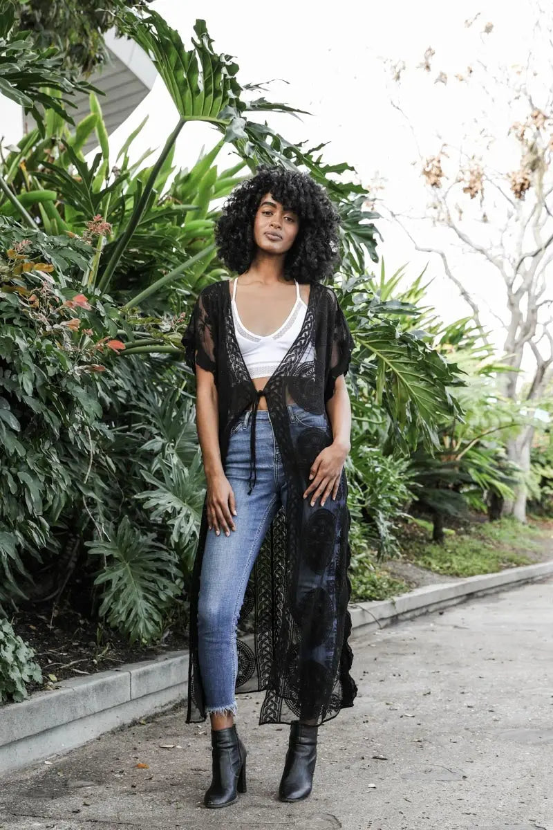 Mandala Lace Longline Duster Kimono