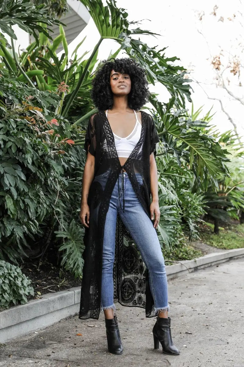 Mandala Lace Longline Duster Kimono